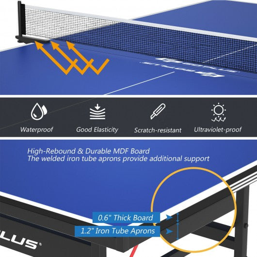 9' x 5' Foldable Table Tennis Table with Quick Clamp Net and Post Set