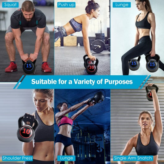 3 Pcs 5 10 15lbs Kettlebell Kettle Bell Weight Set