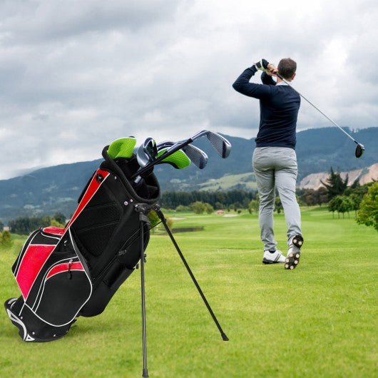 Golf Stand Cart Bag with 6-Way Divider Carry Pockets-Red
