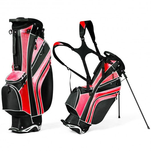 Golf Stand Cart Bag with 6-Way Divider Carry Pockets-Red