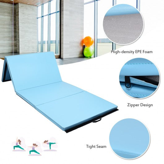 4' x 10' x 2" Thick Folding Panel Aerobics Exercise Gymnastics Mat-Light Blue