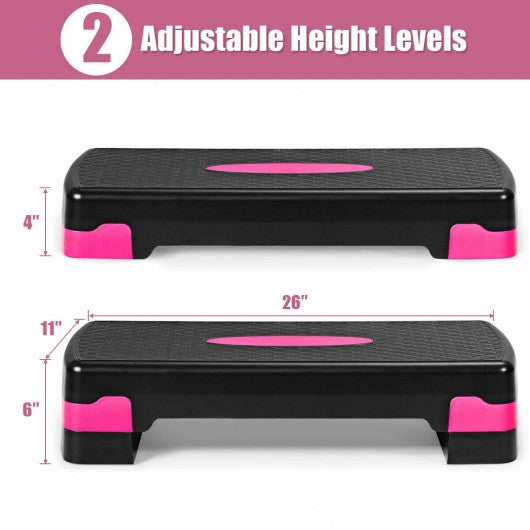 26" Height Adjustable Aerobic Exercise Step Deck with Risers and Non-Slip Surface-Black