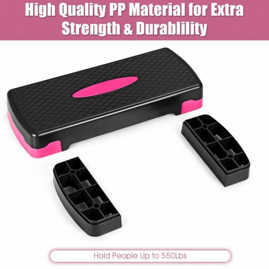 26" Height Adjustable Aerobic Exercise Step Deck with Risers and Non-Slip Surface-Black