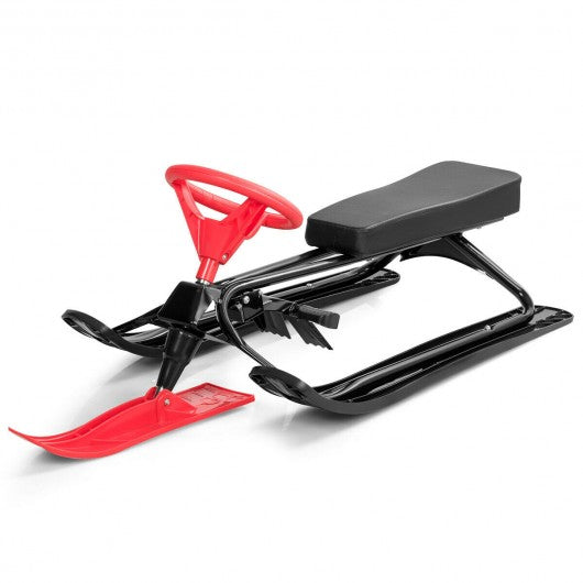 Kids Snow Sand Grass Sled w- Steering Wheel and Brakes-Red