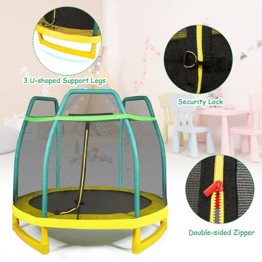 7FT Kids Trampoline W- Safety Enclosure Net-Green