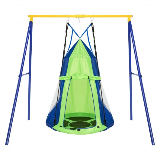 2-in-1 40 Inch Kids Hanging Chair Detachable Swing Tent Set-Green