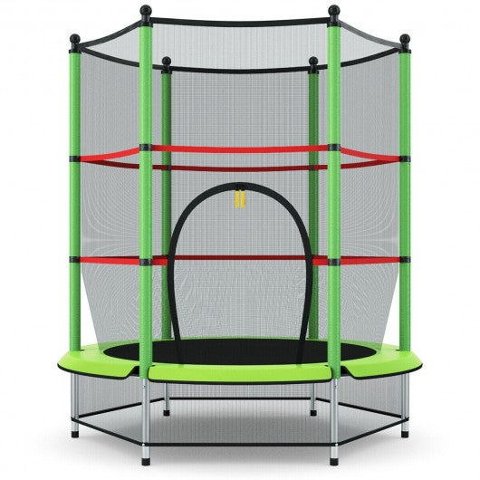 55" Youth Jumping Round Trampoline with Safety Pad Enclosure-Green