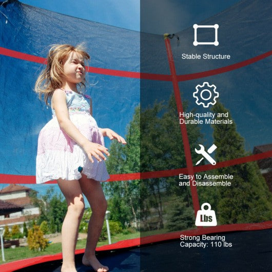55" Youth Jumping Round Trampoline with Safety Pad Enclosure-Red