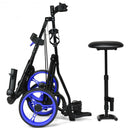 Foldable 3 Wheels Push Pull Golf Trolley with Scoreboard Bag-Navy