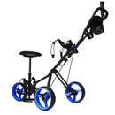 Foldable 3 Wheels Push Pull Golf Trolley with Scoreboard Bag-Navy