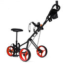 Foldable 3 Wheels Push Pull Golf Trolley with Scoreboard Bag-Red