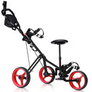 Foldable 3 Wheels Push Pull Golf Trolley with Scoreboard Bag-Red