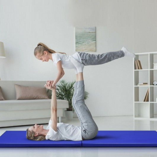 6 x 2 Feet Folding Exercise Aerobics Stretch Yoga Mat with Handle-Blue