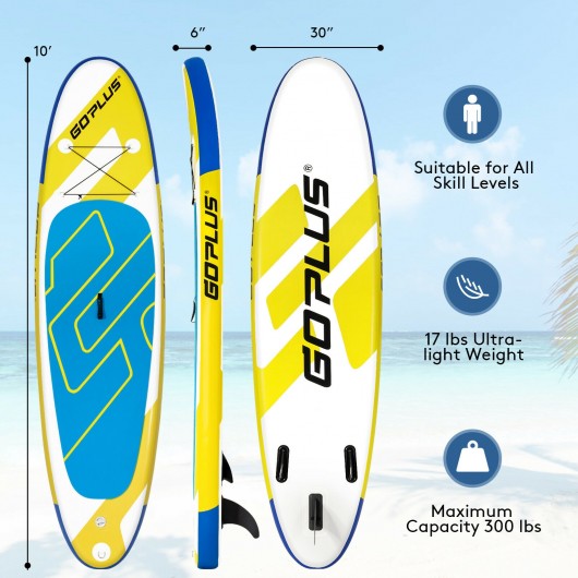 10 ft Inflatable Stand Up Paddle Board 6" Thick with Backpack Leash Aluminum Paddle