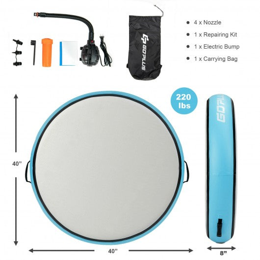 40" Inflatable Round Gymnastic Mat Tumbling Floor Mat with Electric Pump-Blue