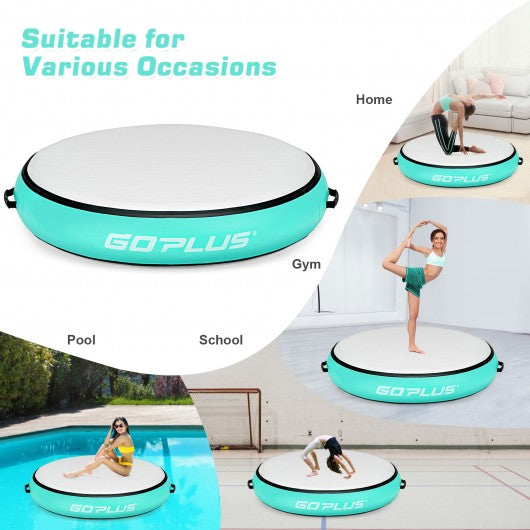 40" Inflatable Round Gymnastic Mat Tumbling Floor Mat with Electric Pump-Green