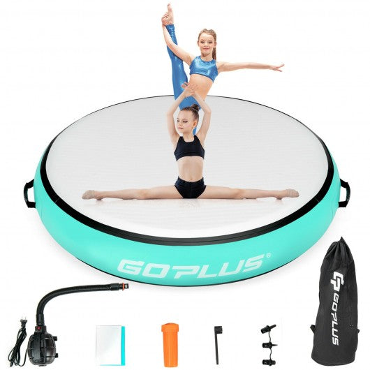 40" Inflatable Round Gymnastic Mat Tumbling Floor Mat with Electric Pump-Green
