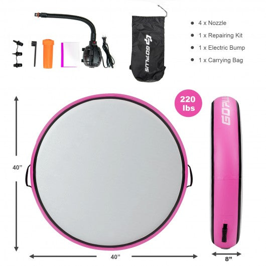 40" Inflatable Round Gymnastic Mat Tumbling Floor Mat with Electric Pump-Pink