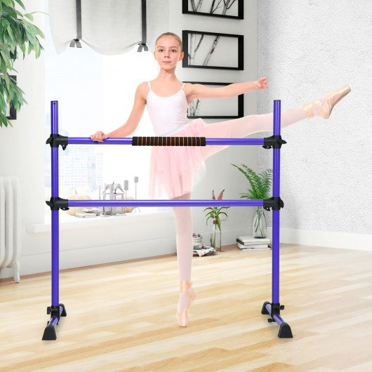 4 Ft Portable Freestanding Stable Construction Pilates Ballet Barre with Double Dance Bar-Purple