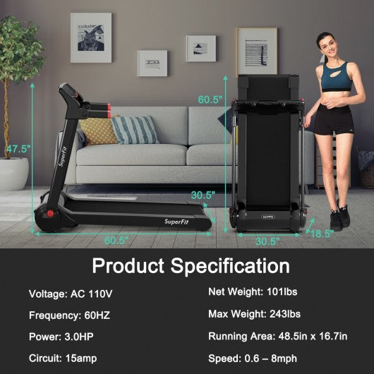 3HP Folding Electric Treadmill Running Machine-Red