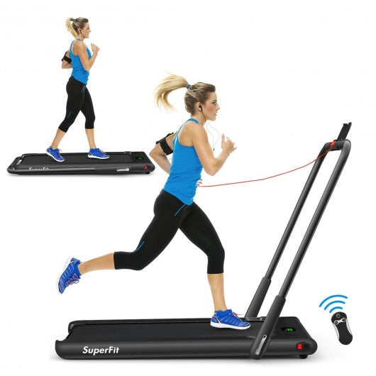 2-in-1 Folding Treadmill with Remote Control and LED Display-Black