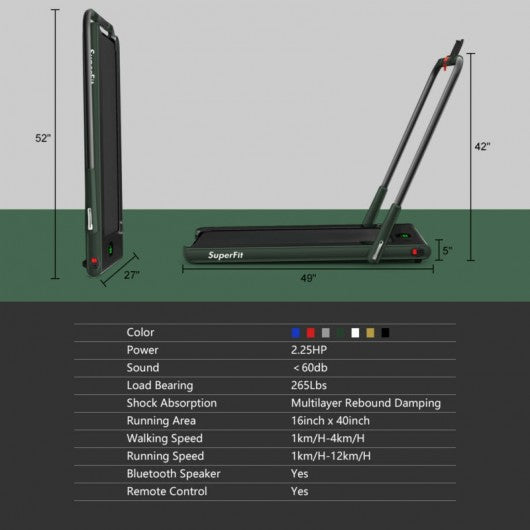 2-in-1 Folding Treadmill with Remote Control and LED Display-Green