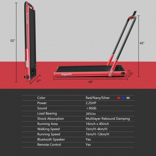 2-in-1 Folding Treadmill with Remote Control and LED Display-Red