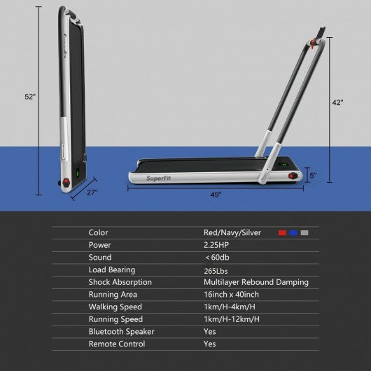 2-in-1 Folding Treadmill with Remote Control and LED Display-Silver