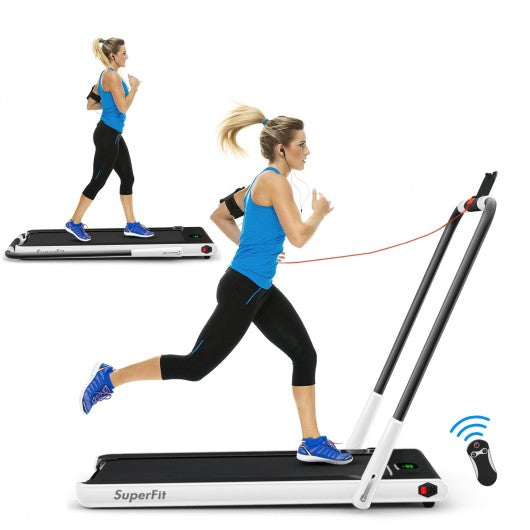 2-in-1 Folding Treadmill with Remote Control and LED Display-White