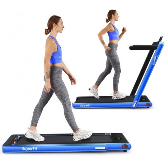 2 in 1 Folding Treadmill with Bluetooth Speaker Remote Control-Navy