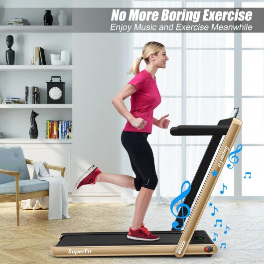 2 in 1 Folding Treadmill with Bluetooth Speaker Remote Control-Yellow