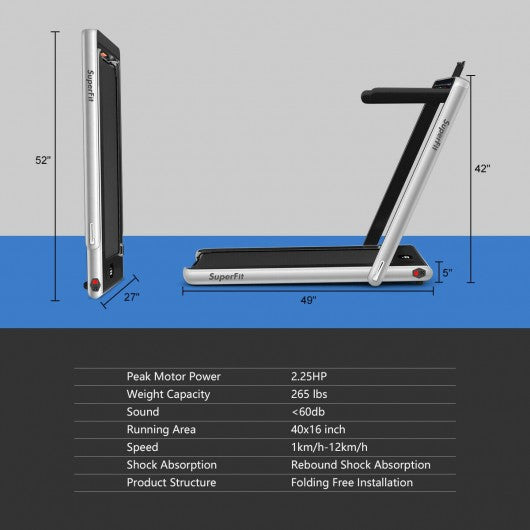 2-in-1 Electric Motorized Health and Fitness Folding Treadmill with Dual Display-Silver