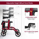 Aluminum Adjustable Folding Handle Medical Walker Rollator-Red