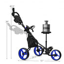 3 Wheels Folding Golf Push Cart with Seat Scoreboard and Adjustable Handle-Blue