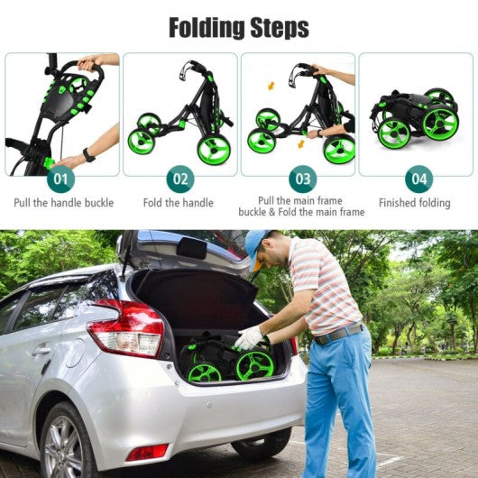 Lightweight Foldable Collapsible 4 Wheels Golf Push Cart-Green