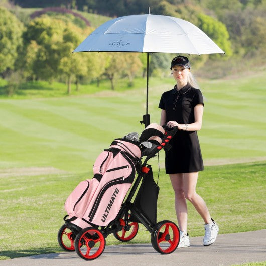 Lightweight Foldable Collapsible 4 Wheels Golf Push Cart-Red