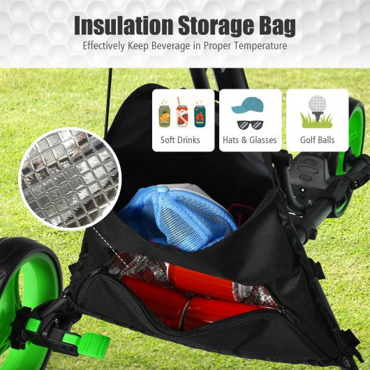 Folding 3 Wheels Golf Push Cart with Bag Scoreboard Adjustable Handle -Green
