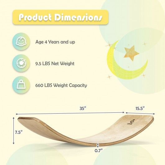 15.5 Inch Wooden Wobble Toy Balance Board-Natural
