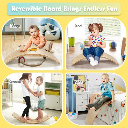 15.5 Inch Wooden Wobble Toy Balance Board-Natural