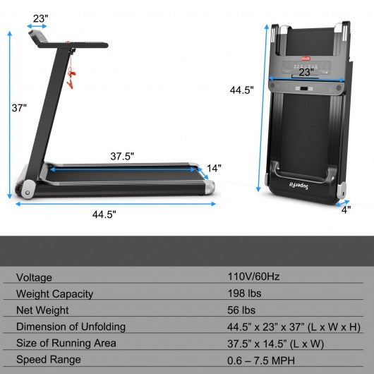 Folding Electric Compact Walking Treadmill with APP Control Speaker-Silver