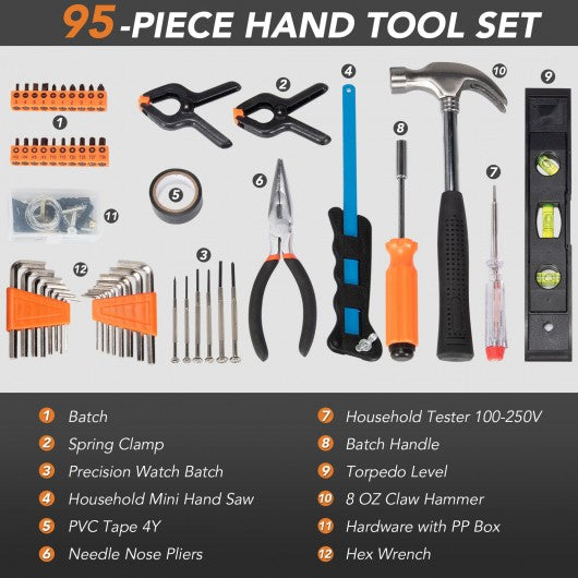 95-Piece Household Hand Tool Kit with Wrenches Screwdriver Set