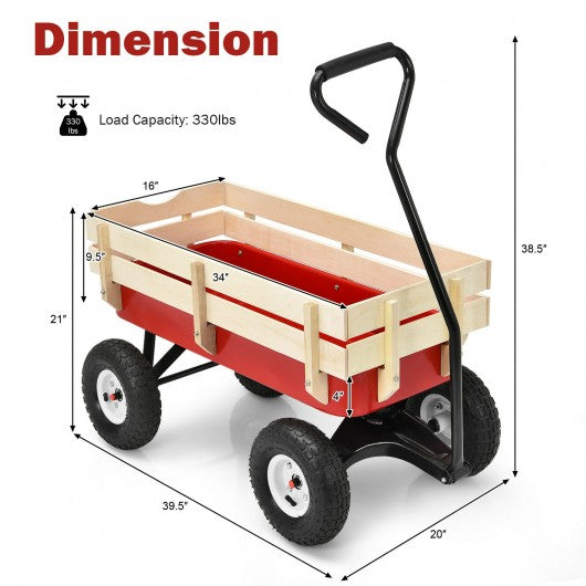 Outdoor Pulling Garden Cart Wagon with Wood Railing