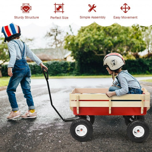 Outdoor Pulling Garden Cart Wagon with Wood Railing