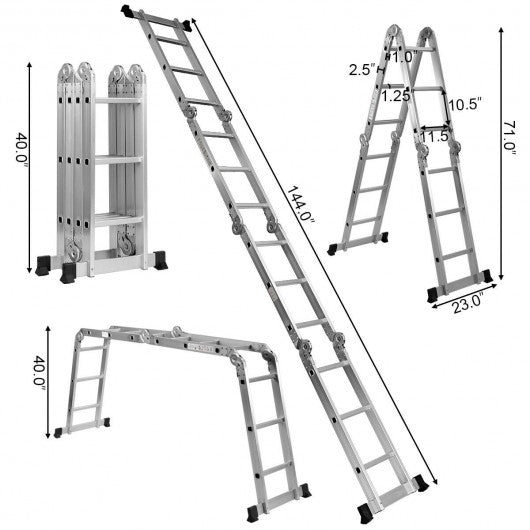 12.5' 12-Step Multi Purpose Aluminum Folding Scaffold Ladder