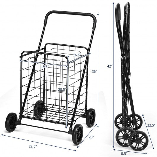 Portable Folding Shopping Cart Utility for Grocery Laundry-Black