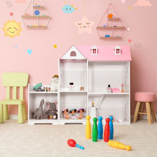 2-Tier Dollhouse Bookcase with Sufficient Storage Space-Pink