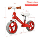Kids Balance Training Bicycle with Adjustable Handlebar and Seat-Red