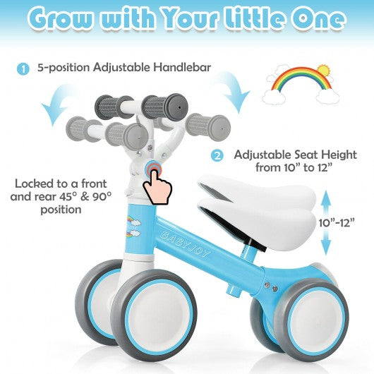 Baby Balance Bike with Adjustable seat and Handlebar for 6 - 24 Months-Blue