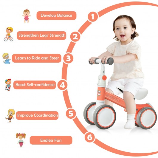 Baby Balance Bike with Adjustable seat and Handlebar for 6 - 24 Months-Pink