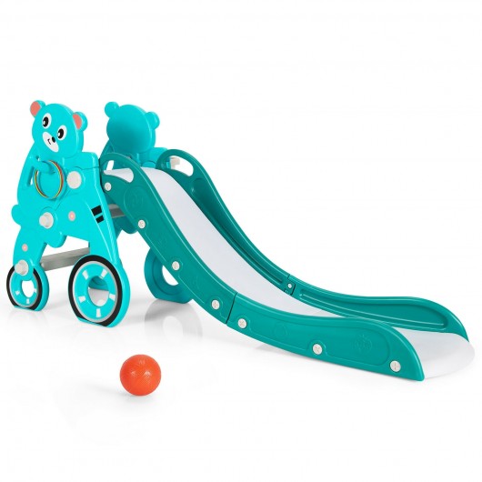 4 in 1 Foldable Baby Slide Toddler Climber Slide PlaySet with Ball-Green